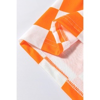 Orange Checkerboard Print V Neck Loose Tee and Shorts Lounge Set - L thumbnail