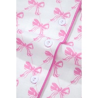 Pink Bowknot Printed Short Sleeve and Ruffled Shorts Valentines Pajama Set - M thumbnail
