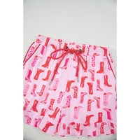 Pink Western Cowgirl Boots Printed Shirt Ruffled Shorts Pajama Set - L thumbnail