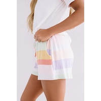 White Rainbow Striped T Shirt and Shorts Set - L thumbnail