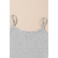 Light Grey 3 Pieces Rib Crop Camisole Matching Shorts Lounge Set with Cardigan - M thumbnail