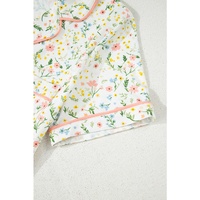 White Floral Print Contrast Pipping Short Pajamas Set - M thumbnail