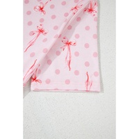 Pink Bow Knot Polka Dot Print Short Sleeve Top Lounge Set - M thumbnail
