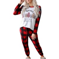 Red Plaid Merry Christmas Graphic Loungewear Set - L thumbnail