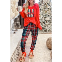 Multicolor ALL IS BRIGHT Graphic Christmas Plaid Pajamas Set - S thumbnail