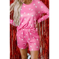 Pink Valentine Heart Print Long Sleeve Tee and Shorts Lounge Set - S thumbnail