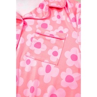 Pink Flower Print Short Sleeve Shirt Pajamas Set - M thumbnail