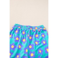 Green Flower Print Short Sleeve Shirt Pajamas Set - L thumbnail