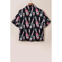 Black Champagne Print Silky Short Sleeve Pajamas Set - XL thumbnail