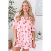 Pink Stars Short Sleeve Shirt and Shorts Bamboo Pajama Set - XL thumbnail