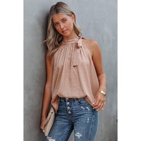 Pink Sleeveless Tie Mock Neck Leopard Tank Top - XL thumbnail
