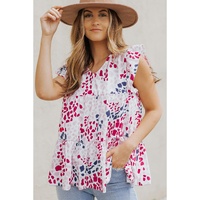 Spotted Print Ruffled V Neck Tank Top - S thumbnail