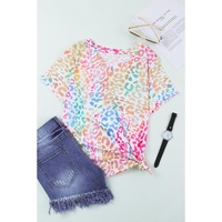 Azura Exchange Leopard V Neck Short Sleeve Top - L thumbnail