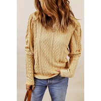 Azura Exchange Puffy Sleeve Khaki Textured Knit Top - M thumbnail