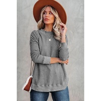 Azura Exchange Ribbed Trim Waffle Knit Top - M thumbnail