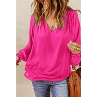 Azura Exchange Pleated V Neck Puffy Sleeve Blouse - XL thumbnail