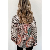 Azura Exchange Mixed Floral Geometric Print Ruffled Blouse - M thumbnail