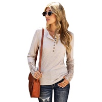 Azura Exchange Crochet Lace Hem Sleeve Button Top - S thumbnail