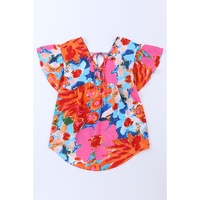 Azura Exchange Abstract Print V Neck Flutter Sleeve Blouse - S thumbnail