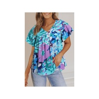 Azura Exchange Print Flutter Sleeve Blouse - L thumbnail