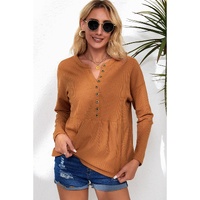 Azura Exchange Waffle Knit Half Button Henley Top - L thumbnail