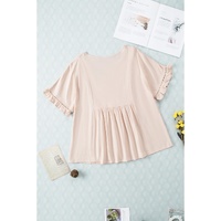 Azura Exchange Loose V Neck Top with Ruffled Lace Detail - S thumbnail