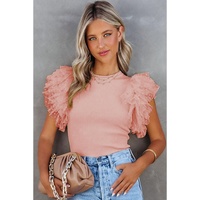 Azura Exchange Ruffle Sleeve Ribbed Knit Top - XL thumbnail