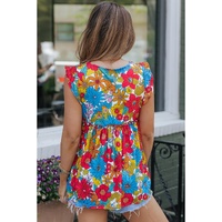 Azura Exchange V Neck Ruffled Floral Babydoll Top - S thumbnail
