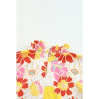 Azura Exchange Floral Flutter Sleeves Stand Collar Top - M thumbnail