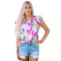 Azura Exchange Abstract Pattern Ruffle Short Sleeves Blouse - L thumbnail