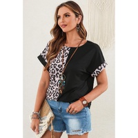 Azura Exchange Leopard Patchwork Short Sleeves Top - M thumbnail