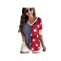Azura Exchange Stripes Stars Print Knit Short Sleeves Top - M thumbnail