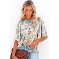 Azura Exchange Paisley Print Wide Sleeves Loose Blouse - S thumbnail