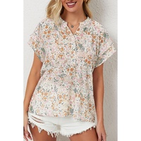 Azura Exchange Floral Mandarin Collar Top - L thumbnail