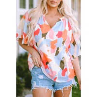 Azura Exchange Floral Print V Neck Half Sleeve Blouse - S thumbnail