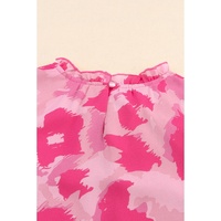 Pink Leopard Frilled Collar Printed Tank Top - S thumbnail