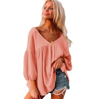 Azura Exchange V Neck Bracelet Sleeve Babydoll Blouse - L thumbnail