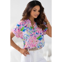 Azura Exchange Abstract Floral Print Notch V Neck Blouse - S thumbnail