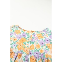 Azura Exchange Print Keyhole Back Short Sleeve Babydoll Blouse - S thumbnail