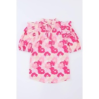 Azura Exchange Ruffled Floral Top with Split Neck and Puff Sleeves - M thumbnail