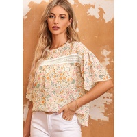Azura Exchange Floral Print Wide Ruffle Sleeves Blouse - M thumbnail