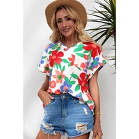 Azura Exchange V Neck Flower Print Blouse - M thumbnail