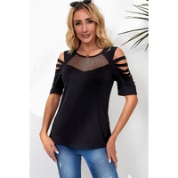 Azura Exchange Fishnet Splicing Cutout Shoulder Sleeve Top - M thumbnail