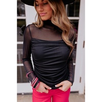 Azura Exchange Ruched Mesh Long Sleeve Top - XL thumbnail