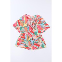 Azura Exchange Abstract Pattern Split V Neck Flowy Blouse - M thumbnail