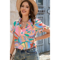 Azura Exchange Abstract Geometry Print Frilled V Neck Blouse - M thumbnail