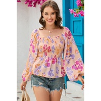 Azura Exchange Smocked Long Sleeve Peplum Blouse - S thumbnail