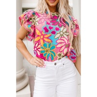Azura Exchange Vibrant Floral Print Ruffle Sleeve Blouse - XL thumbnail