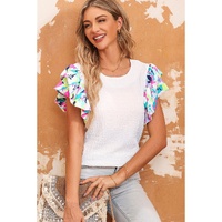 Azura Exchange Printed Puff Sleeve Textured Top - M thumbnail