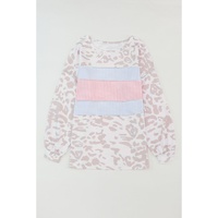 Azura Exchange Contrast Stripes Patchwork Puff Sleeve Knit Top - L thumbnail